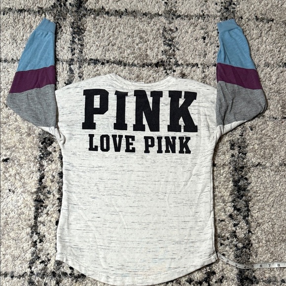 PINK Victoria's Secret Cream Sweatshirt with Color Block Sleeves - Picture 9 of 9